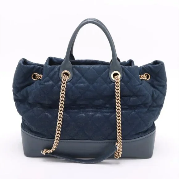 Chanel Matelasse Caviar Skin Two-Way Tote Bag Navy Blue - Picture 2 of 12